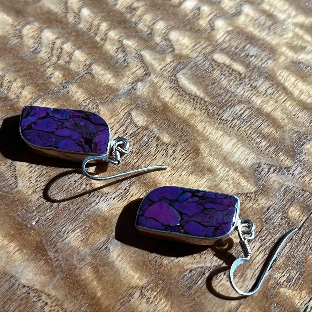 Purple stone and silver earrings - Picture 3 of 6